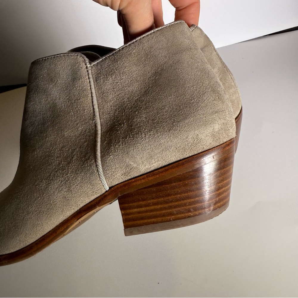 Women's Sam Edelman Size9 Tan Grey Ankle Suede Leather Boots Pre Owned - Picture 6 of 9